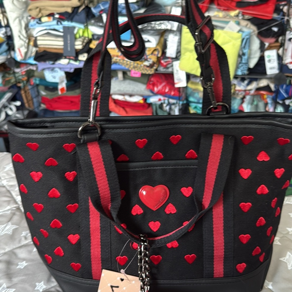 Elegant Black and Red Heart Tote Bag